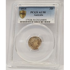 AUSTRALIA 1915 . THREEPENCE PGCS AU50